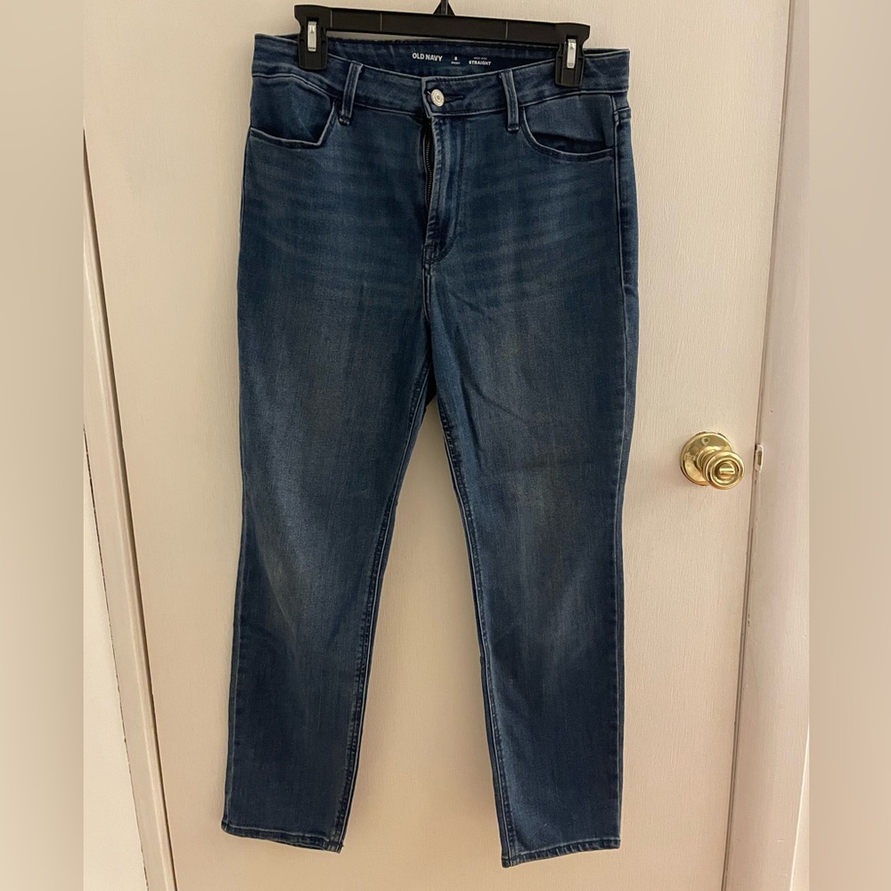 Old Navy Straight Leg High Rise Medium Wash Jeans